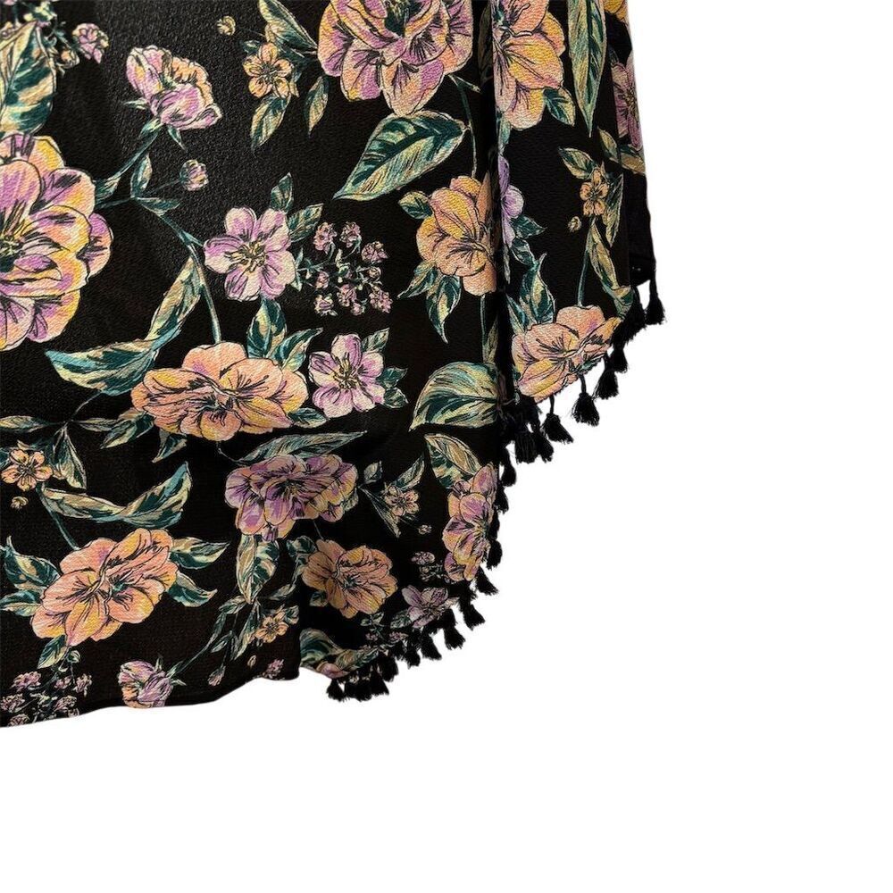 Freshwater Black Floral Kimono Duster Tassel Cover Up Size 2X Boho - Picture 8 of 10